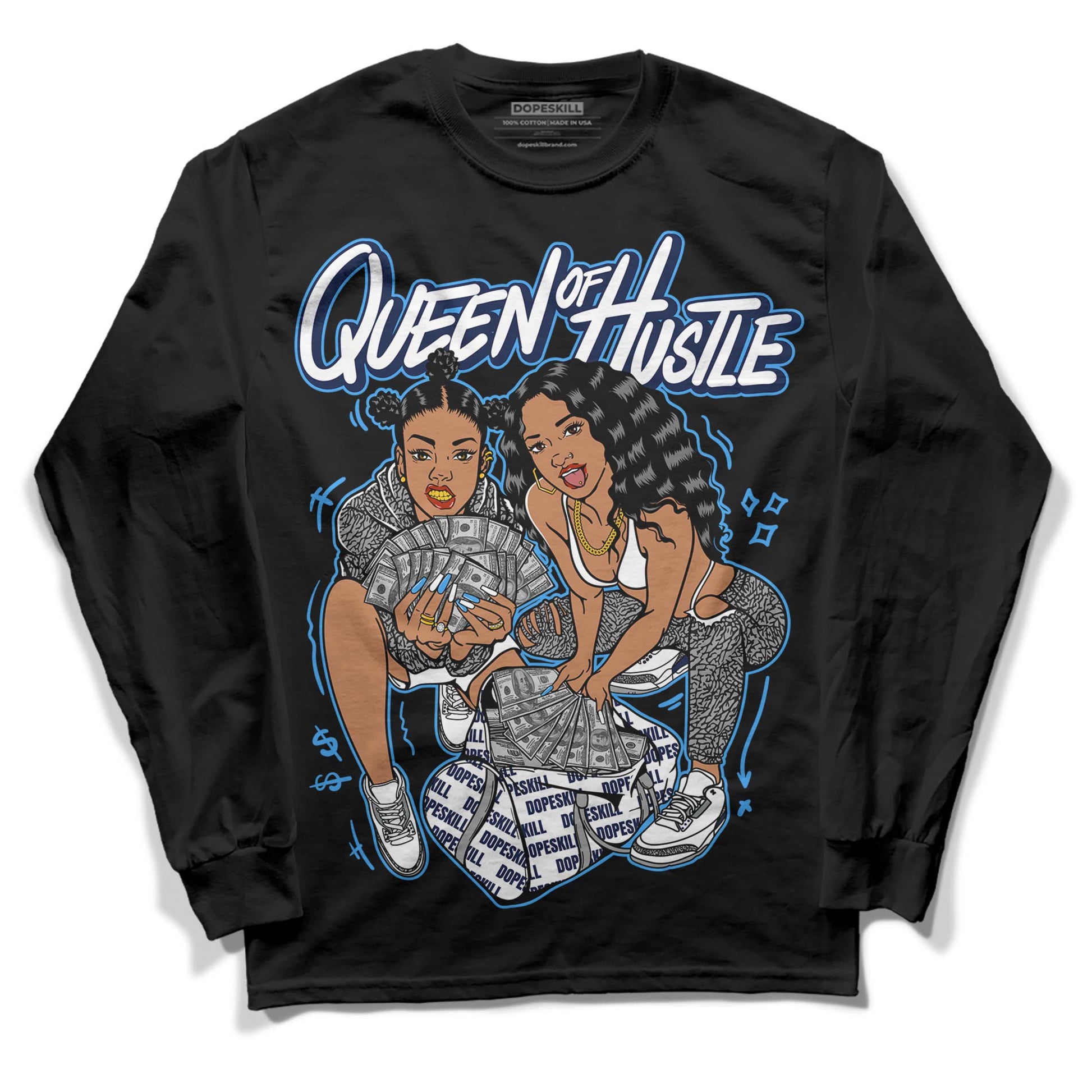 Jordan 3 "Midnight Navy" DopeSkill Long Sleeve T-Shirt Queen Of Hustle Graphic Streetwear - Black