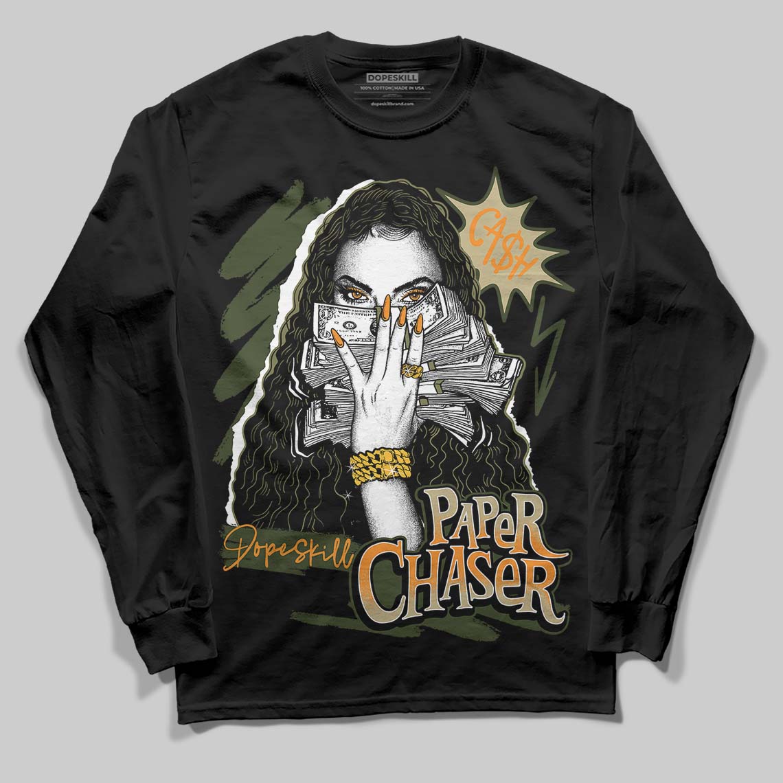 Olive Sneakers DopeSkill Long Sleeve T-Shirt NPC Graphic Streetwear - Black