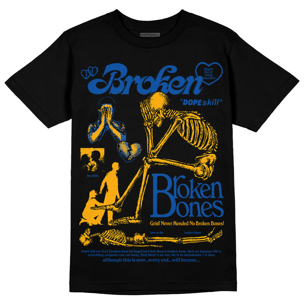 Dunk Blue Jay and University Gold DopeSkill T-Shirt Broken Bones Graphic Streetwear - Black