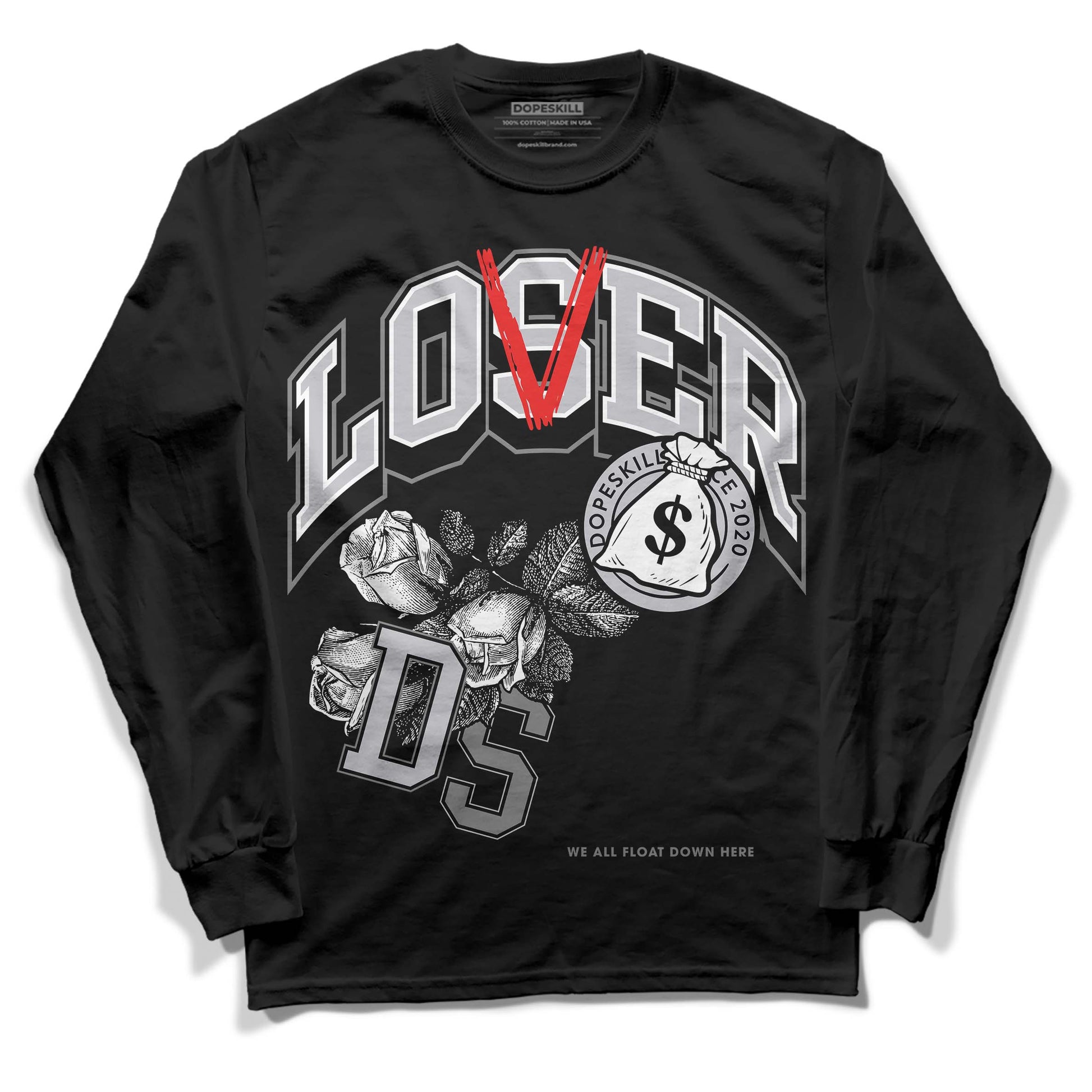 Grey Sneakers DopeSkill Long Sleeve T-Shirt Loser Lover Graphic Streetwear - Black