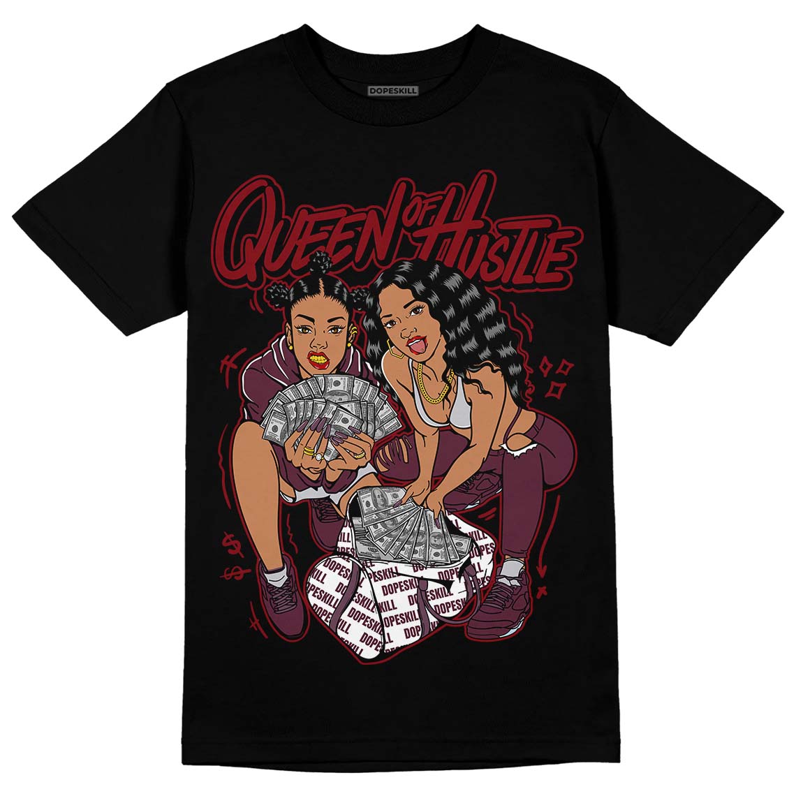 Jordan 5 Retro Burgundy (2023) DopeSkill T-Shirt Queen Of Hustle Graphic Streetwear - Black 