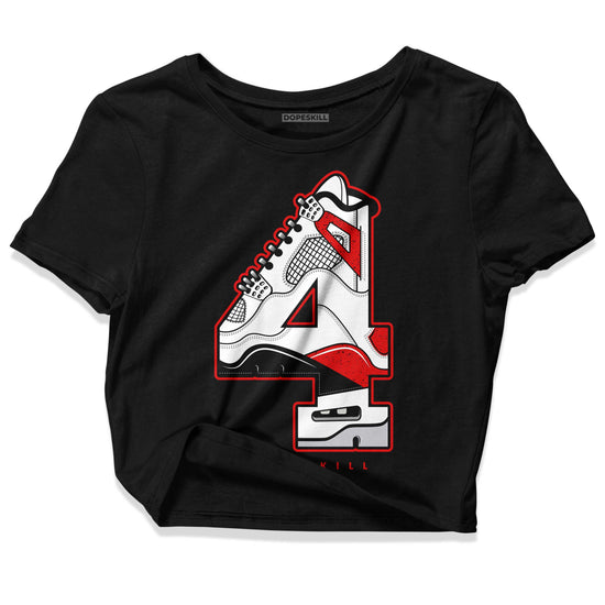 Jordan 4 Retro Red Cement DopeSkill Women's Crop Top No.4 Graphic Streetwear - Black