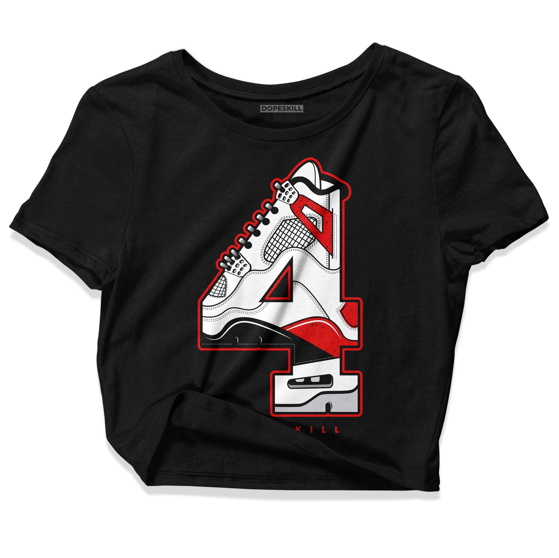 Jordan 4 Retro Red Cement DopeSkill Women's Crop Top No.4 Graphic Streetwear - Black