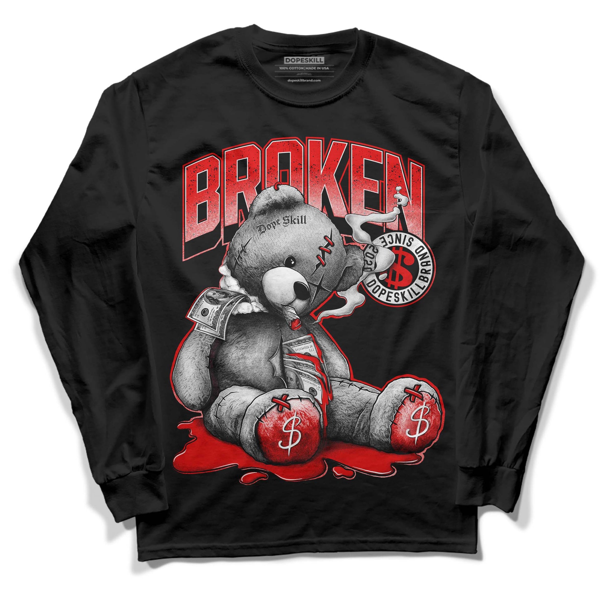 Jordan 4 Retro Red Cement DopeSkill Long Sleeve T-Shirt Sick Bear Graphic Streetwear - Black