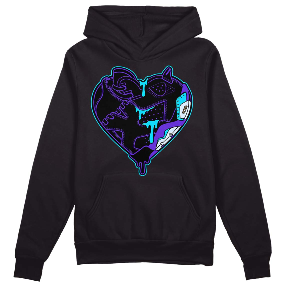 Jordan 6 "Aqua" DopeSkill Hoodie Sweatshirt Heart Jordan 6 Graphic Streetwear - Black 