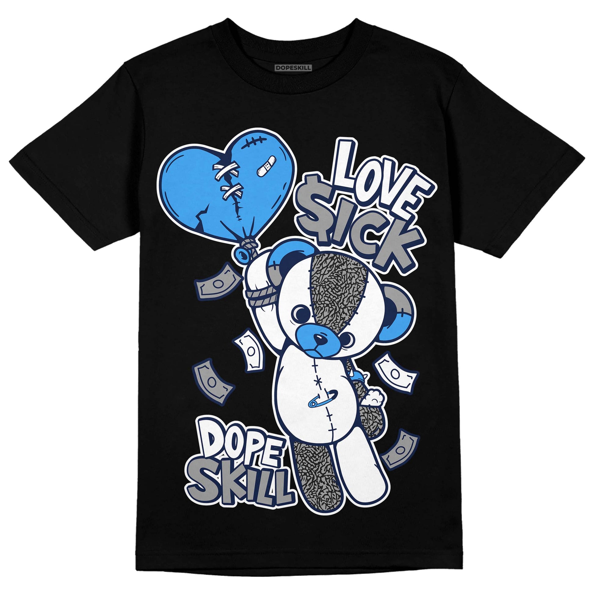 Jordan 3 "Midnight Navy" DopeSkill T-Shirt Love Sick Graphic Streetwear  - Black 