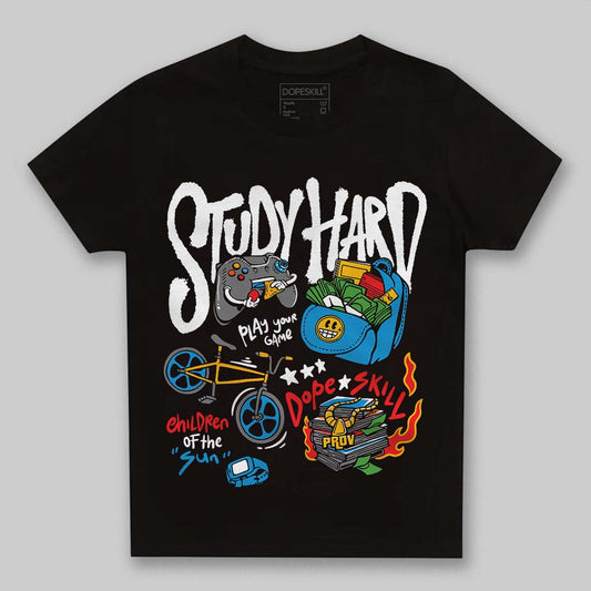 Royal Blue Sneakers DopeSkill Toddler Kids T-shirt Study Hard Graphic Streetwear - Black