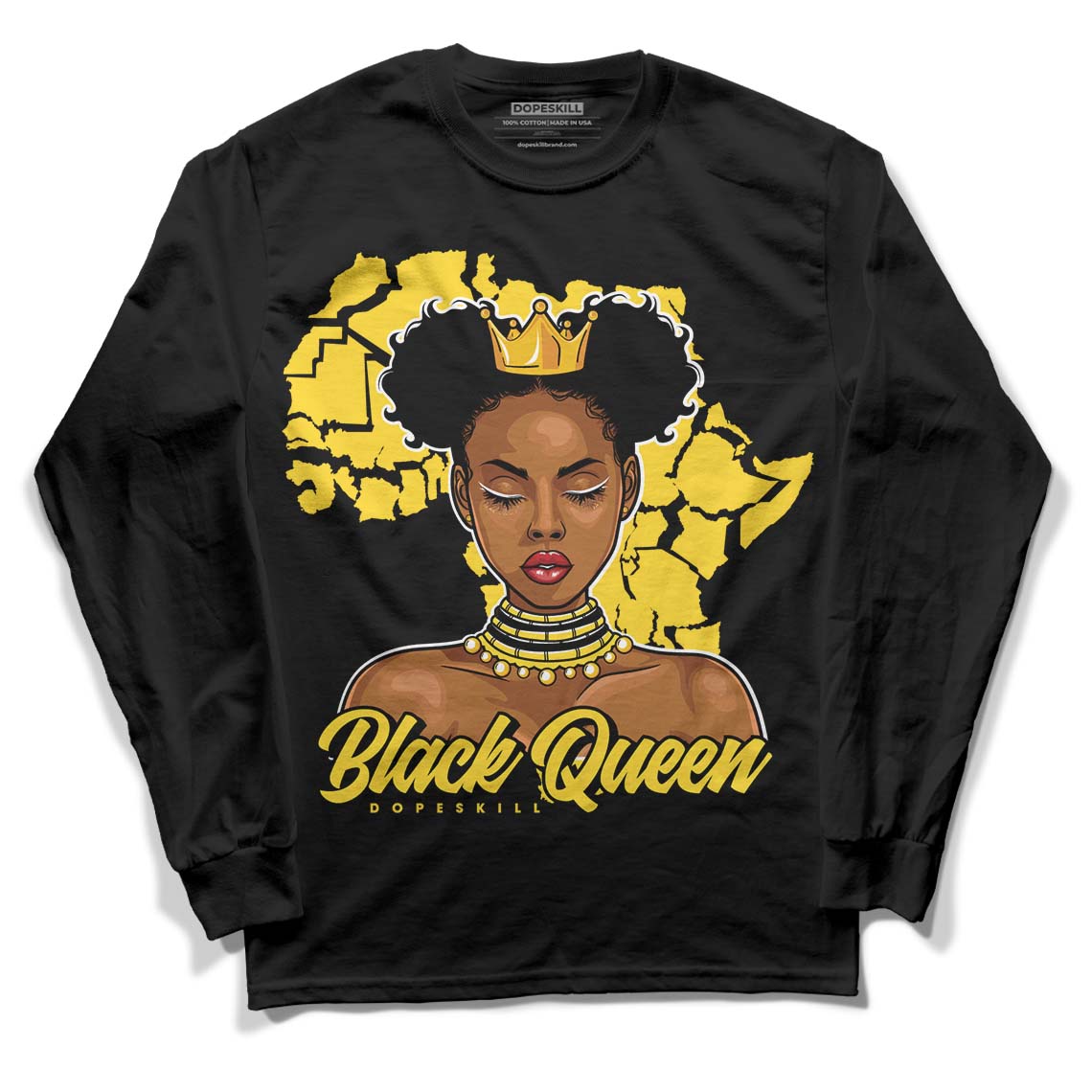 Jordan 4 Tour Yellow Thunder DopeSkill Long Sleeve T-Shirt Black Queen Graphic Streetwear - Black