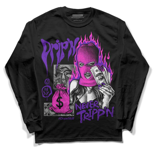 Jordan 13 Court Purple DopeSkill Long Sleeve T-Shirt Drip'n Never Tripp'n Graphic Streetwear - Black