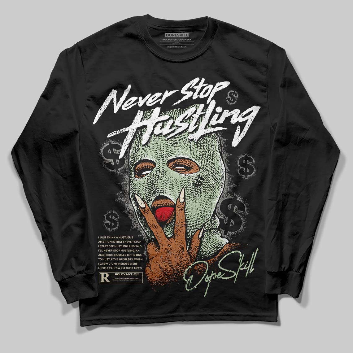 Jordan 4 WMNS “Seafoam” (2025) DopeSkill Long Sleeve T-Shirt Never Stop Hustling Graphic Streetwear - Black