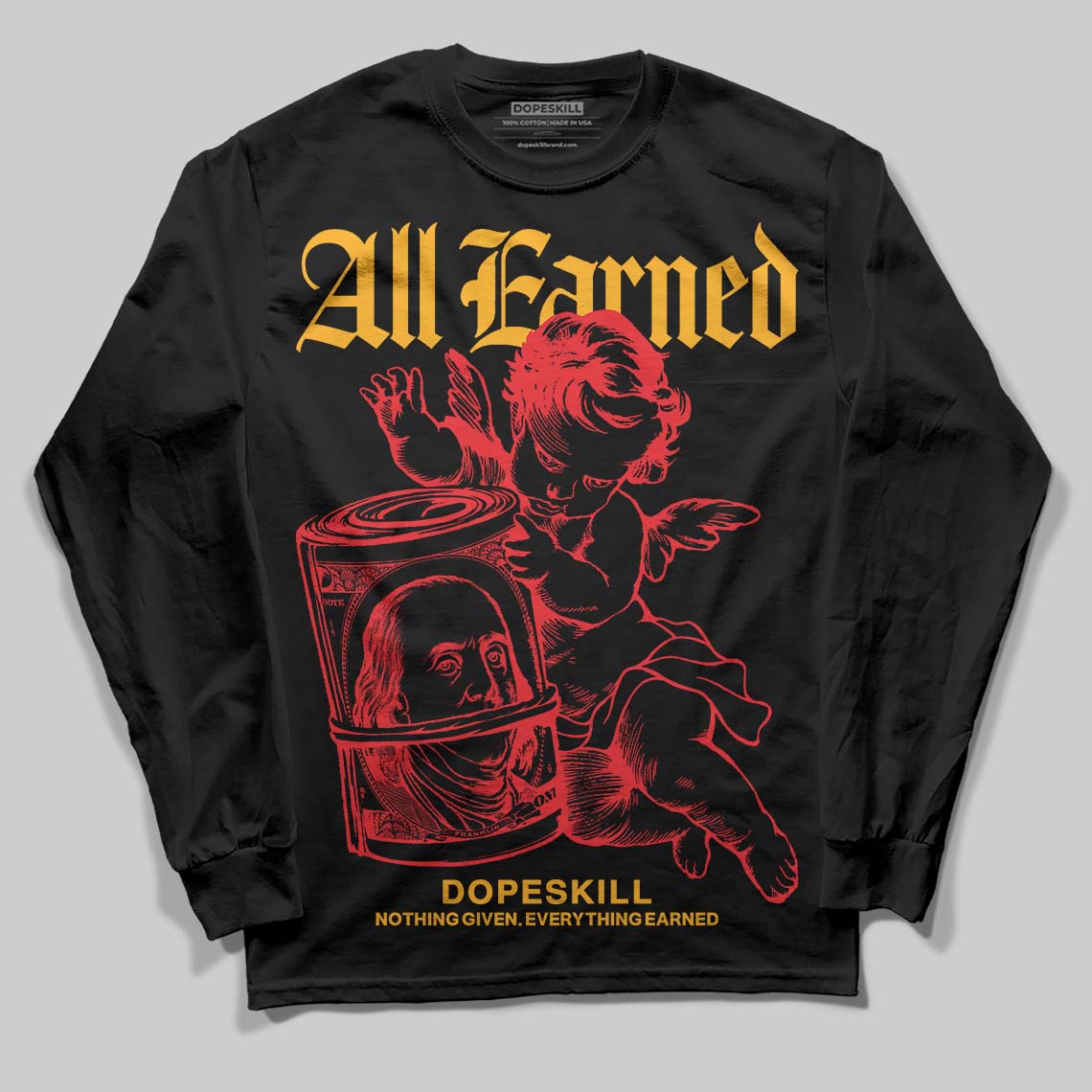 Red Sneakers DopeSkill Long Sleeve T-Shirt All Earned Graphic Streetwear - Black