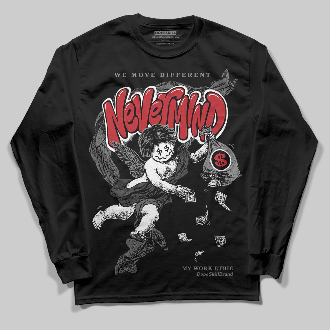 Jordan 4 “Black Cat” (2025) DopeSkill Long Sleeve T-Shirt Nevermind Graphic Streetwear - Black