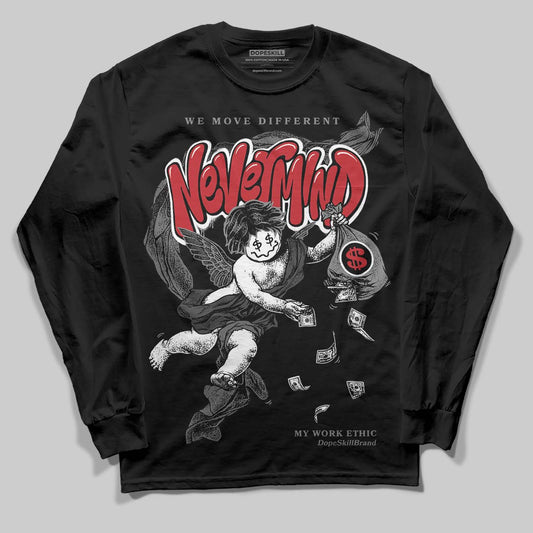 Jordan 4 “Black Cat” (2025) DopeSkill Long Sleeve T-Shirt Nevermind Graphic Streetwear - Black