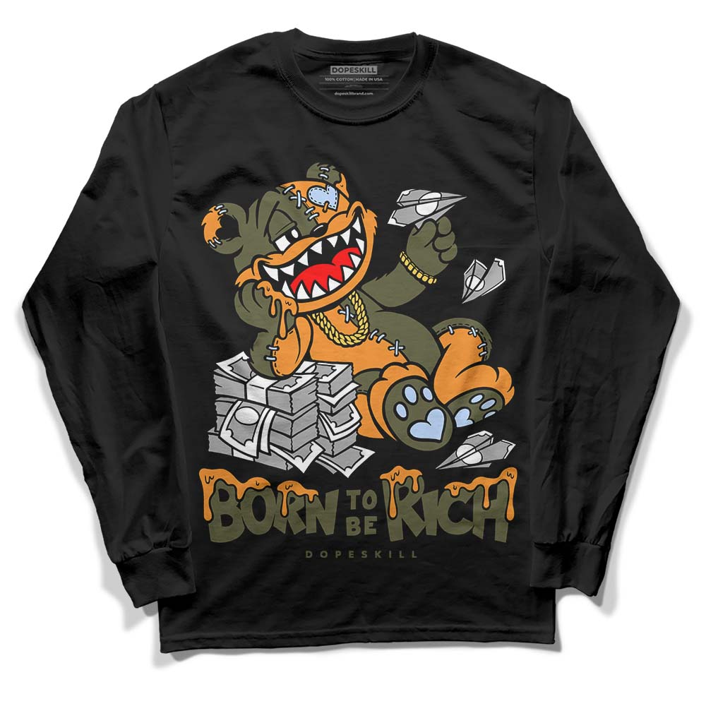 Jordan 5 "Olive" DopeSkill Long Sleeve T-Shirt Born To Be Rich Graphic Streetwear - Black