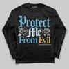 Jordan 4 Denim “Worn Blue” DopeSkill Long Sleeve T-Shirt Protect Me From Evil Graphic Streetwear - Black