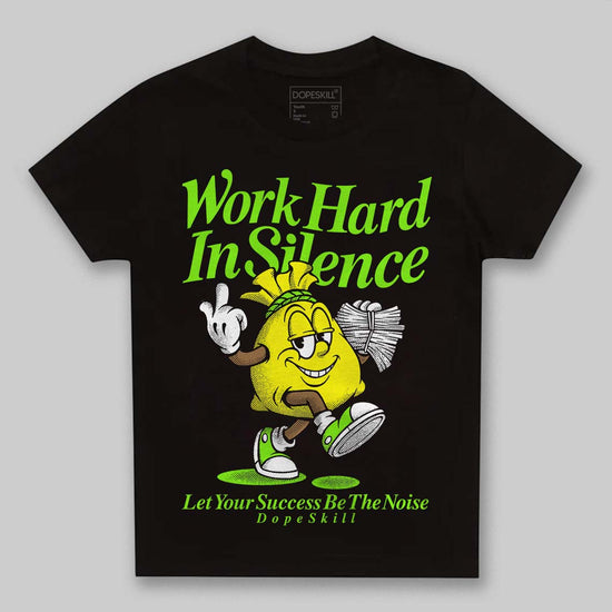 Neon Green Sneakers DopeSkill Toddler Kids T-shirt Work Hard In Silence Graphic Streetwear - Black