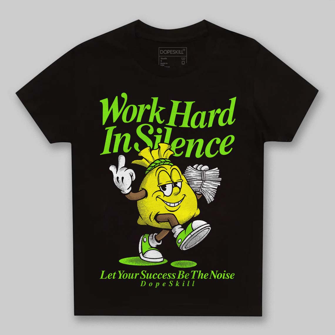 Neon Green Sneakers DopeSkill Toddler Kids T-shirt Work Hard In Silence Graphic Streetwear - Black
