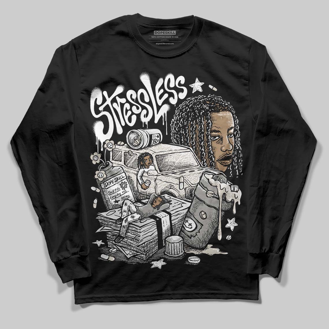 Jordan 3 Retro Pure Money DopeSkill Long Sleeve T-Shirt Stressless Graphic Streetwear - Black