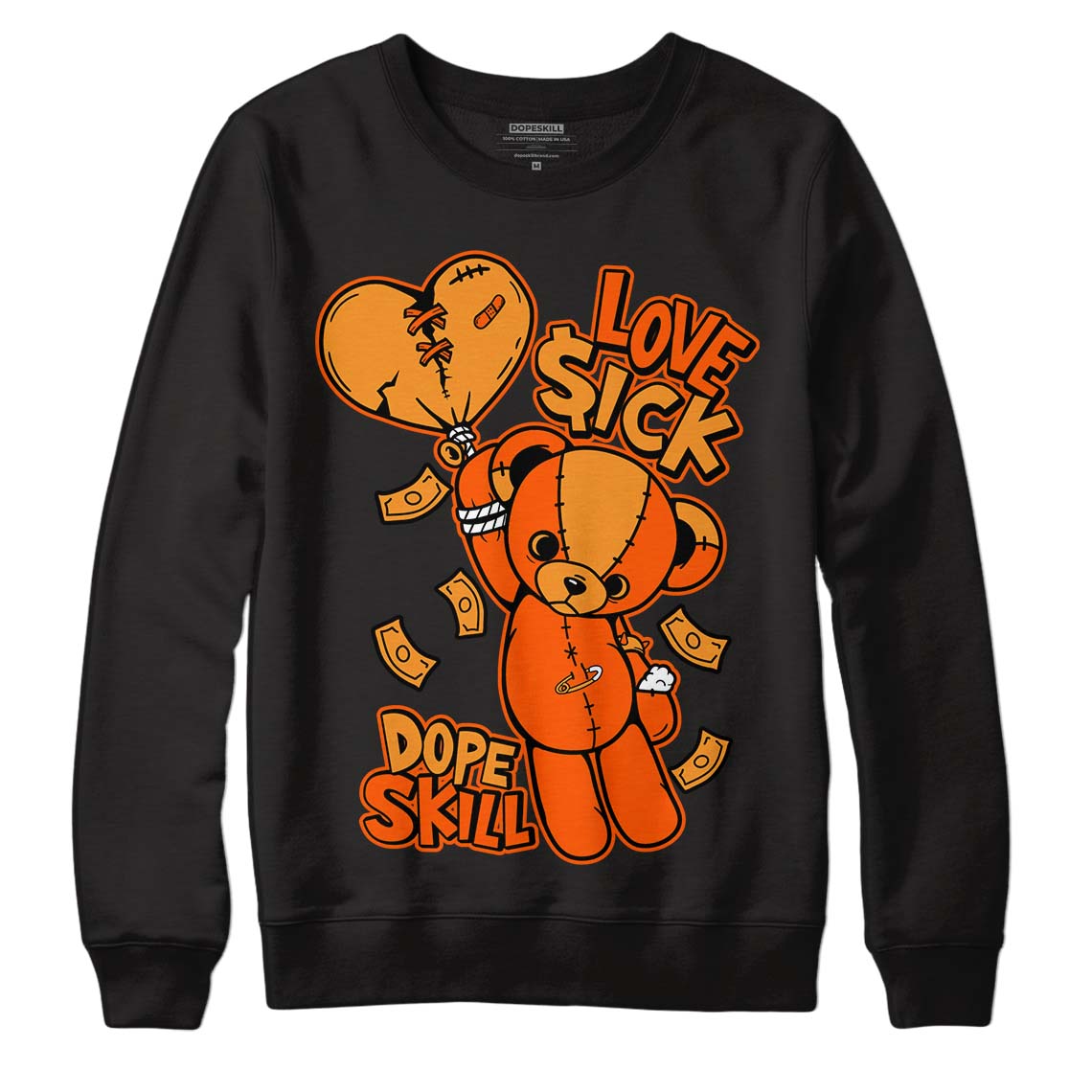 Jordan 12 Retro Brilliant Orange DopeSkill Sweatshirt Love Sick Graphic Streetwear - Black