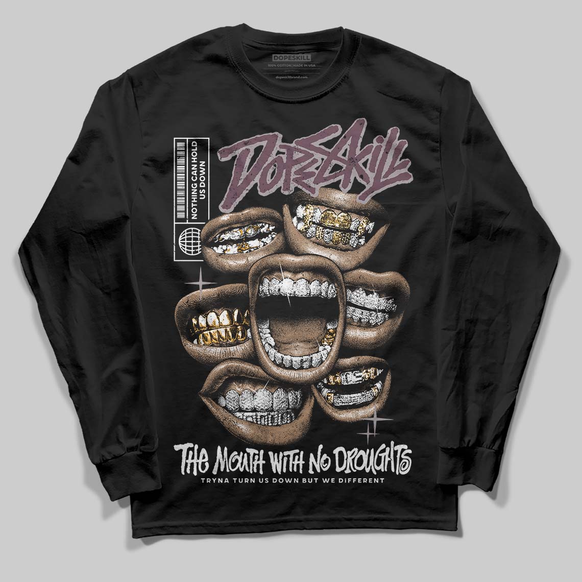 A Ma Maniére x Air Jordan 5 “Violet Ore” DopeSkill Long Sleeve T-Shirt The Mouth With No Droughts Graphic Streetwear - Black