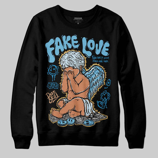 Jordan 4 Denim “Worn Blue” DopeSkill Sweatshirt False Love Graphic Streetwear - Black