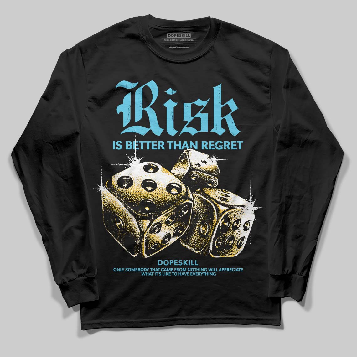 Jordan 11 Retro Gamma Blue (2025) DopeSkill Long Sleeve T-Shirt Risk Is Better Than Regret Graphic Streetwear - Black