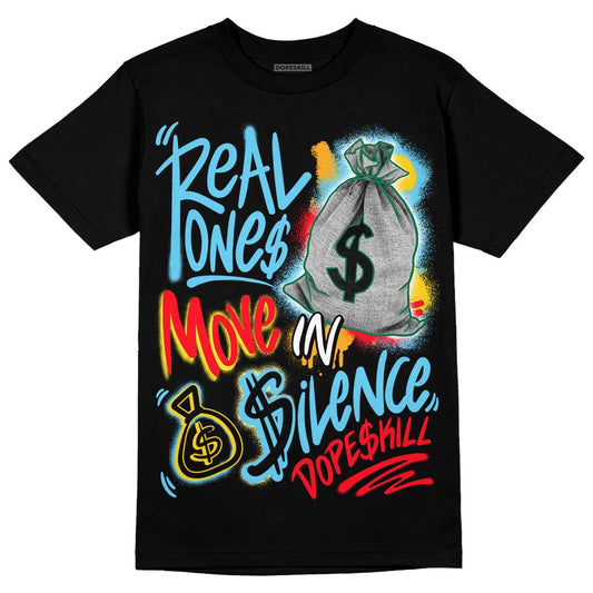 Jordan 1 Mid GS 'Six Championships' DopeSkill T-Shirt Real Ones Move In Silence Graphic Streetwear - Black