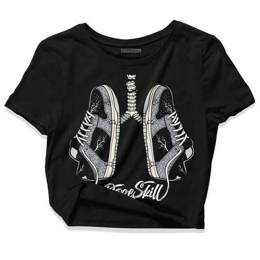 Jordan 1 Retro Low OG Black Cement DopeSkill Women's Crop Top Breathe Graphic Streetwear - Black