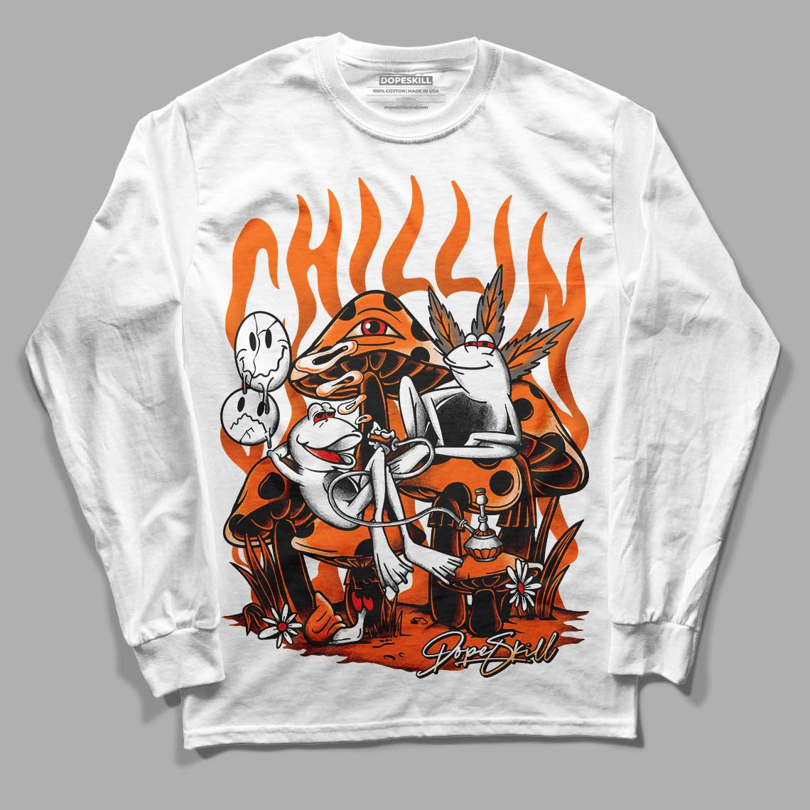 Orange, Black & White Sneakers DopeSkill Long Sleeve T-Shirt Chillin Graphic Streetwear - White