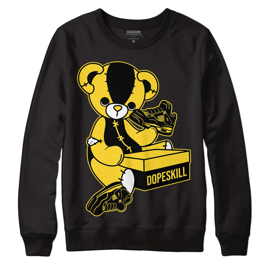 Jordan 4 Tour Yellow Thunder DopeSkill Sweatshirt Sneakerhead BEAR Graphic Streetwear - Black