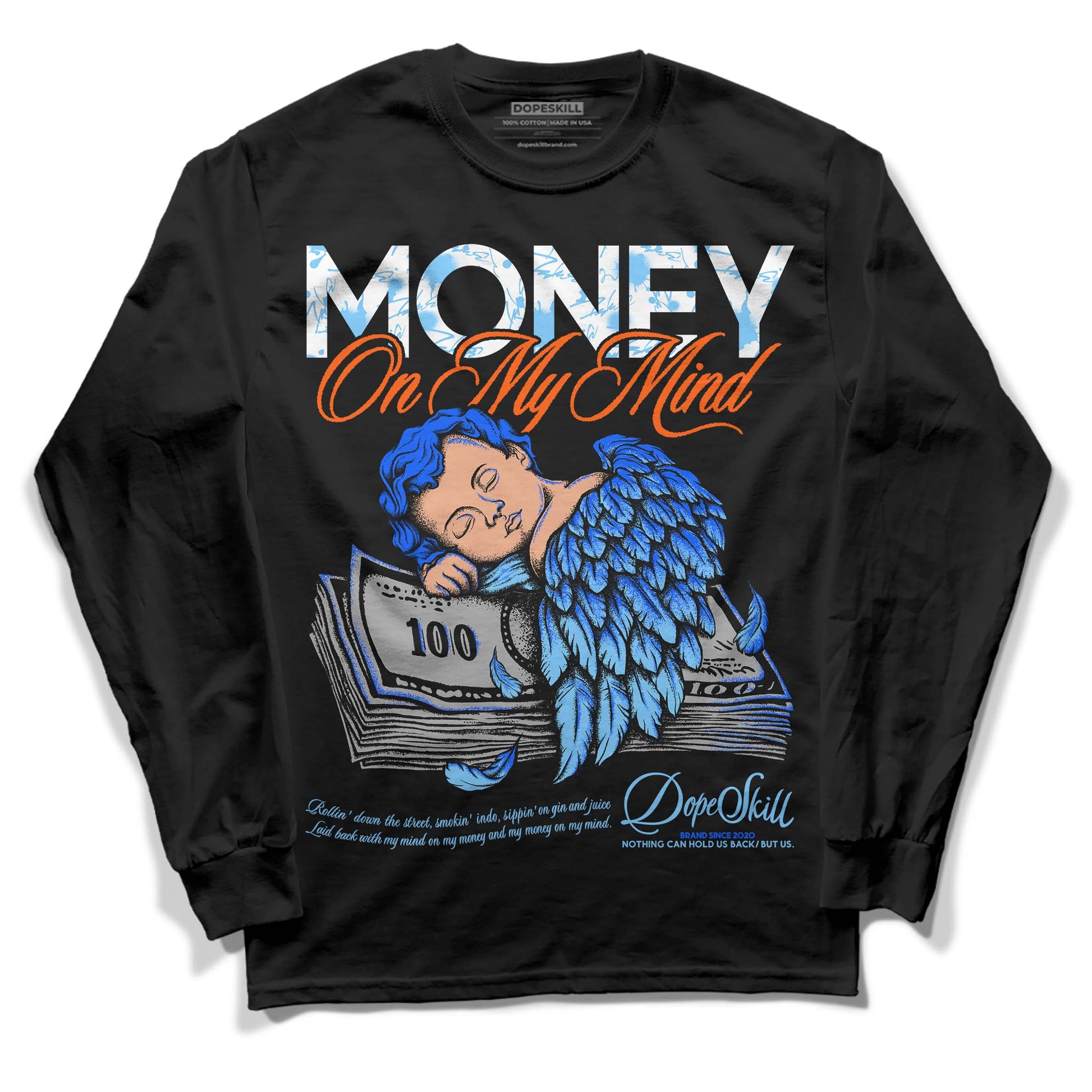 Dunk Low Futura University Blue DopeSkill Long Sleeve T-Shirt MOMM Graphic Streetwear - Black