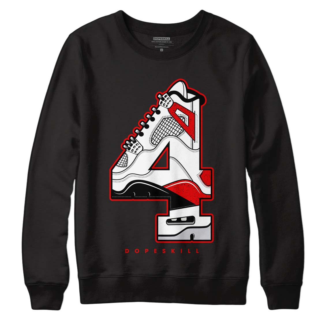 Jordan 4 Retro Red Cement DopeSkill Sweatshirt No.4 Graphic Streetwear - Black