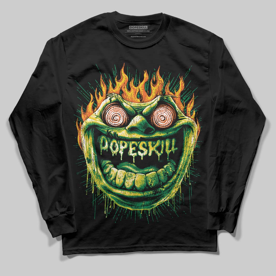 Green Sneakers DopeSkill Long Sleeve T-Shirt Hellfire Graphic Streetwear - Black