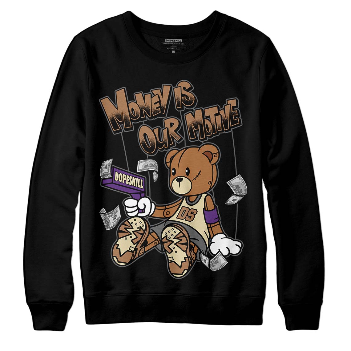 Jordan 6 WMNS Gore-Tex Brown Kelp DopeSkill Sweatshirt Money Is Our Motive Bear Graphic Streetwear - Black