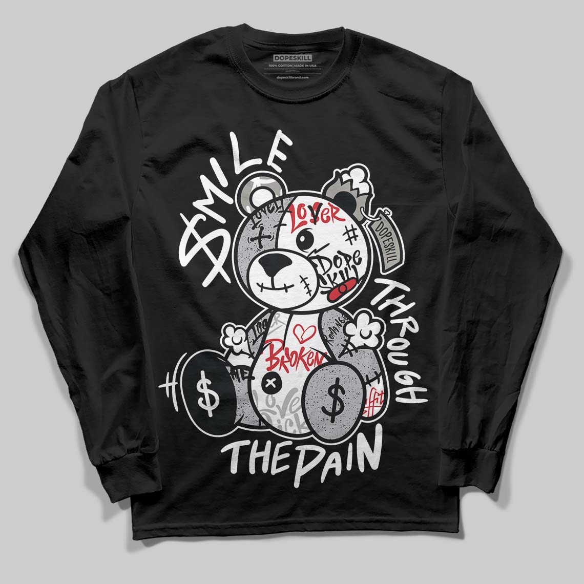 Jordan 4 OG “White Cement” DopeSkill Long Sleeve T-Shirt Smile Through The Pain Graphic Streetwear - Black