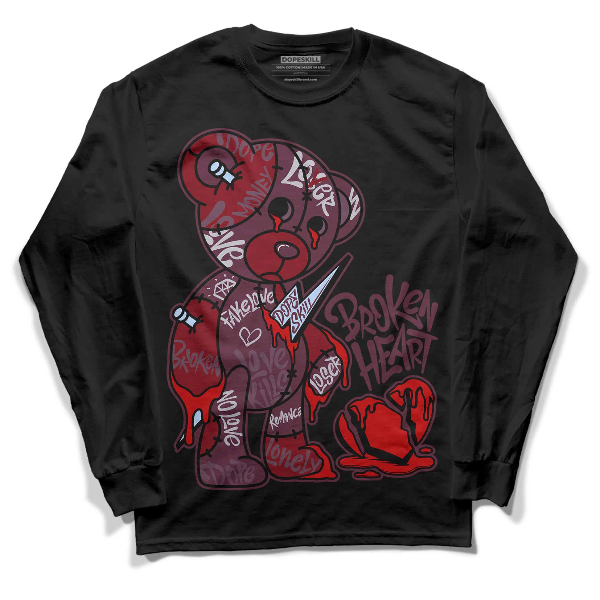 Jordan 5 Retro Burgundy (2023) DopeSkill Long Sleeve T-Shirt Broken Heart Graphic Streetwear - Black