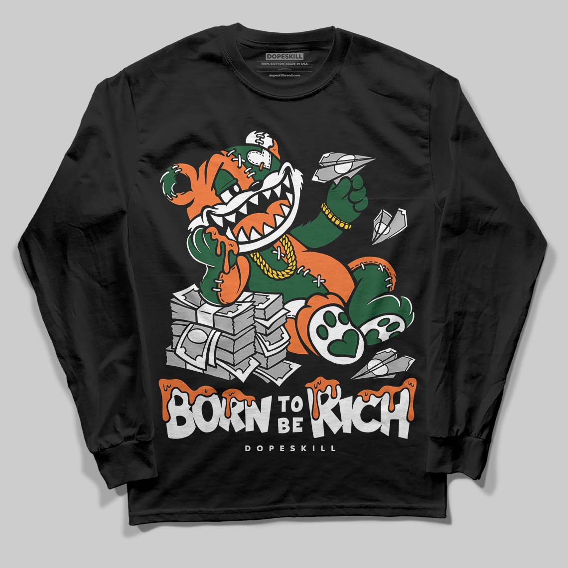 SoleFly x Air Jordan 3 “Fruits Of Our Labor” DopeSkill Long Sleeve T-Shirt Born To Be Rich Graphic Streetwear - black