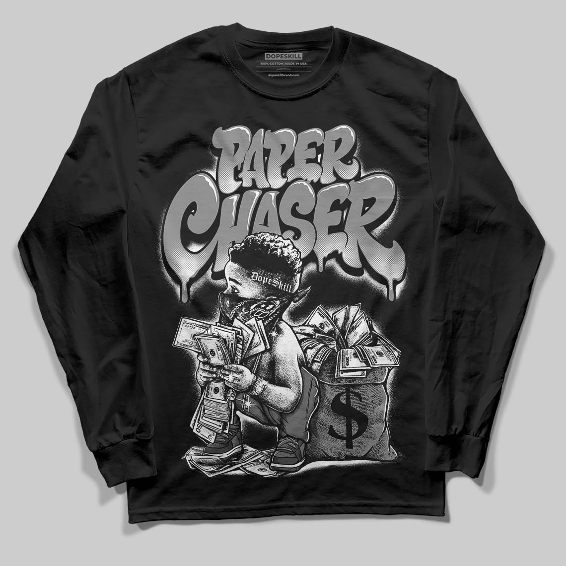 Jordan 4 “Black Cat” (2025) DopeSkill Long Sleeve T-Shirt Paper Chaser Boy Graphic Streetwear - Black