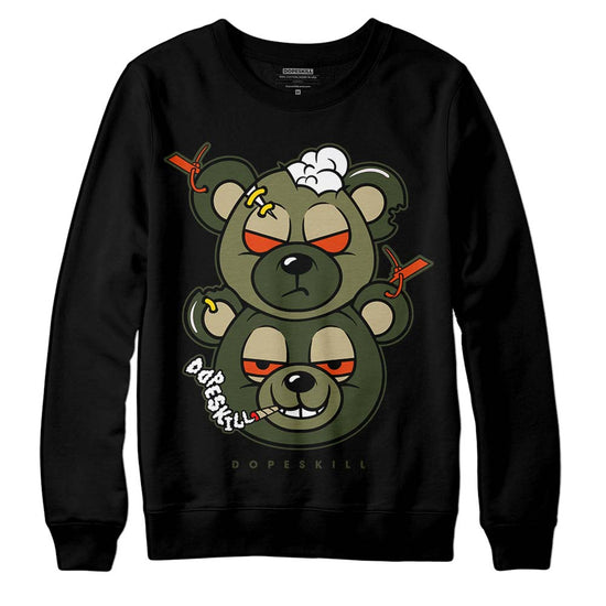 Olive Sneakers DopeSkill Sweatshirt New Double Bear Graphic Streetwear - Black