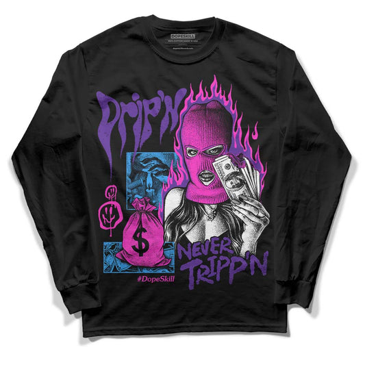 PURPLE Sneakers DopeSkill Long Sleeve T-Shirt Drip'n Never Tripp'n Graphic Streetwear - Black