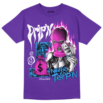 Dunk Low Championship Court Purple DopeSkill Purple T-shirt Drip'n Never Tripp'n Graphic Streetwear