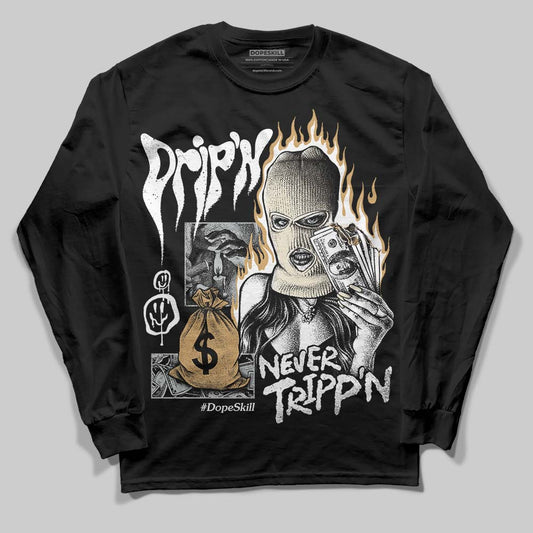 Jordan 5 Retro Reverse Metallic DopeSkill Long Sleeve T-Shirt Drip'n Never Tripp'n Graphic Streetwear - Black