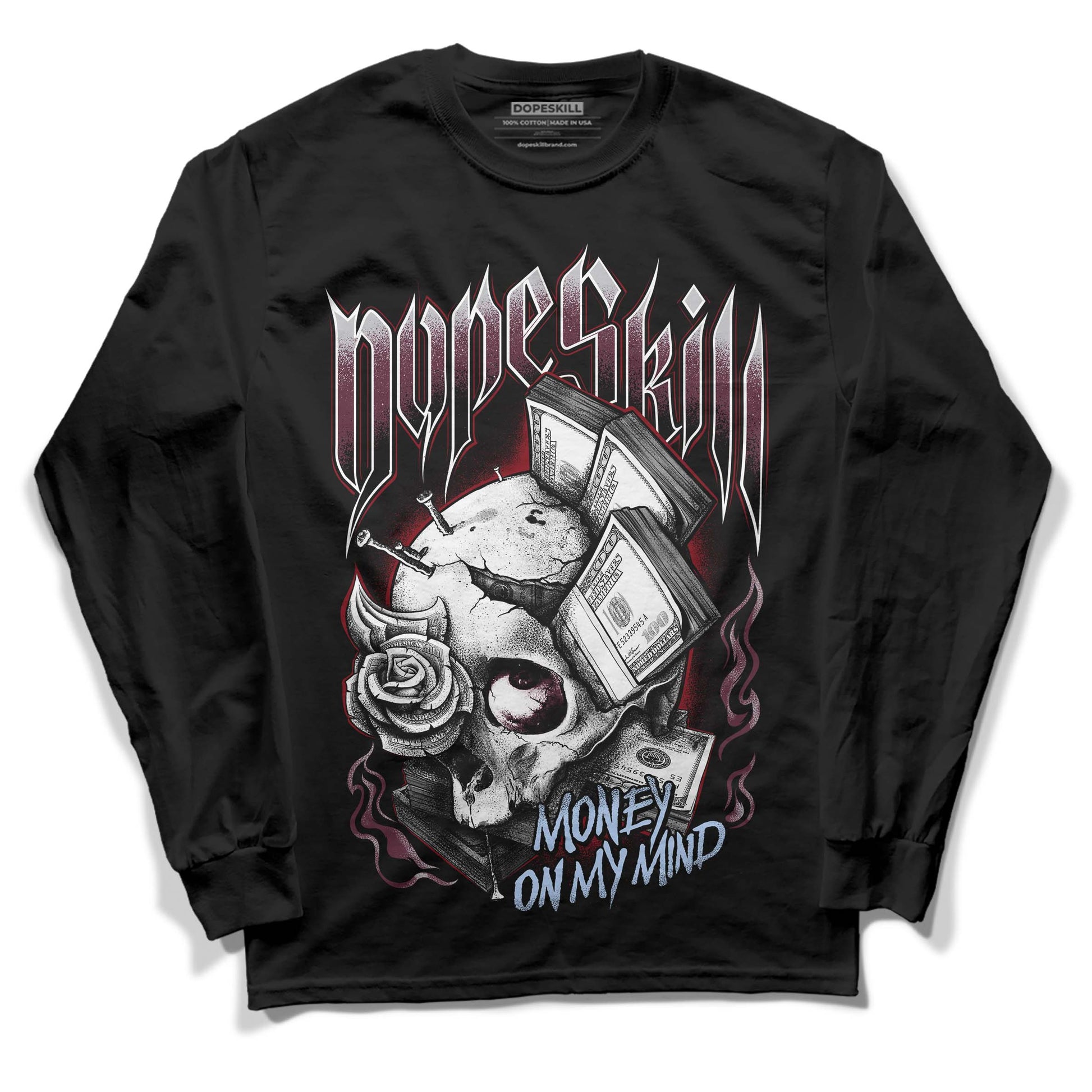 Jordan 5 Retro Burgundy (2023) DopeSkill Long Sleeve T-Shirt Money On My Mind Graphic Streetwear - Black