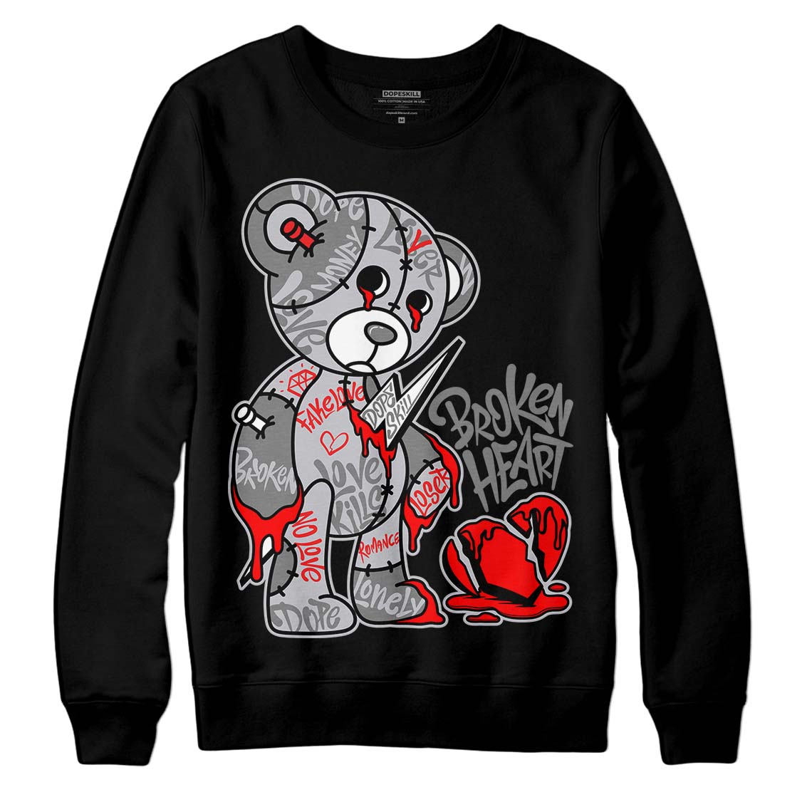 Grey Sneakers DopeSkill Sweatshirt Broken Heart Graphic Streetwear - Black