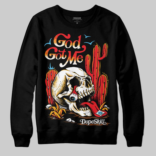 Red Sneakers DopeSkill Sweatshirt God Got Me Graphic Streetwear - Black