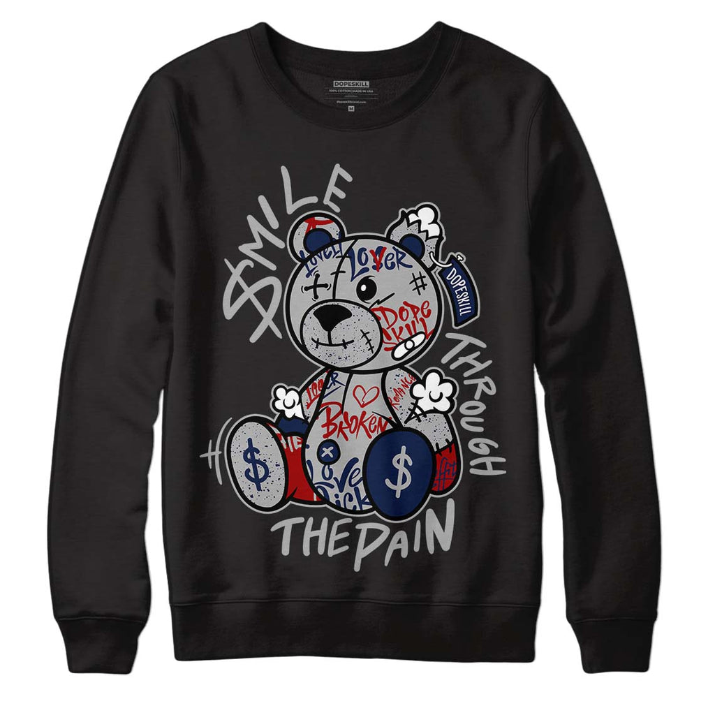 Jordan 4 Midnight Navy DopeSkill Sweatshirt Smile Through The Pain Graphic Streetwear  - Black