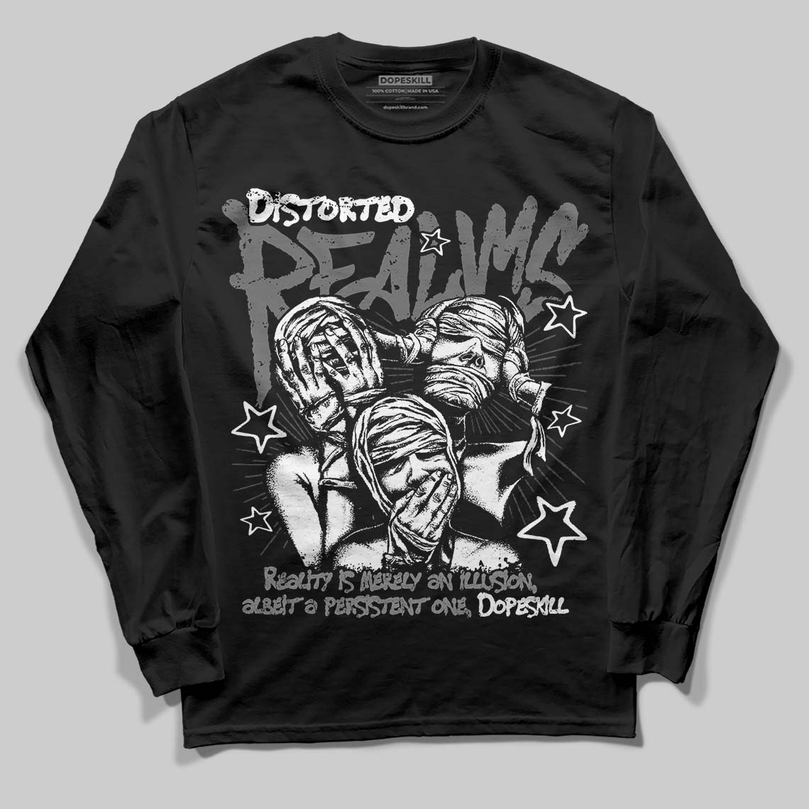 Jordan 4 “Black Cat” (2025) DopeSkill Long Sleeve T-Shirt Distorted Realms Graphic Streetwear - Black