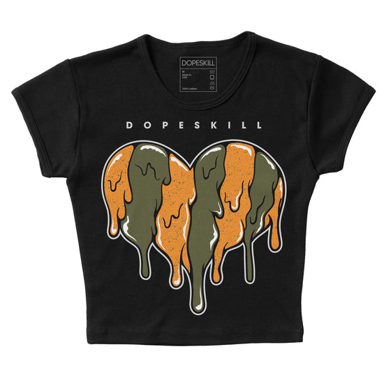 Jordan 5 "Olive" DopeSkill Women's Crop Top Slime Drip Heart Graphic Streetwear - Black