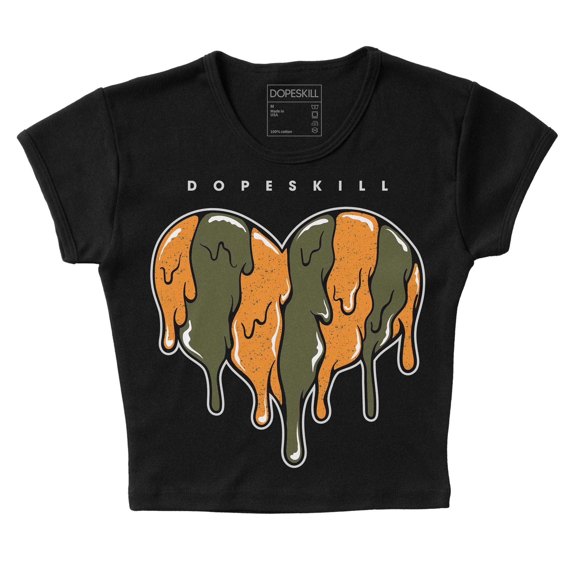 Jordan 5 "Olive" DopeSkill Women's Crop Top Slime Drip Heart Graphic Streetwear - Black