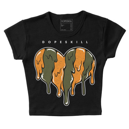 Jordan 5 "Olive" DopeSkill Women's Crop Top Slime Drip Heart Graphic Streetwear - Black